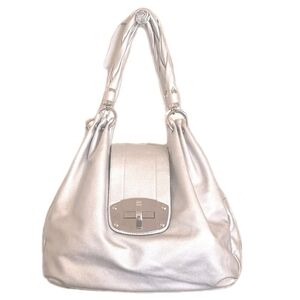 Charming Charlie Big Chrome Shoulder Satchel Three Compartment Rope Strap W Gems